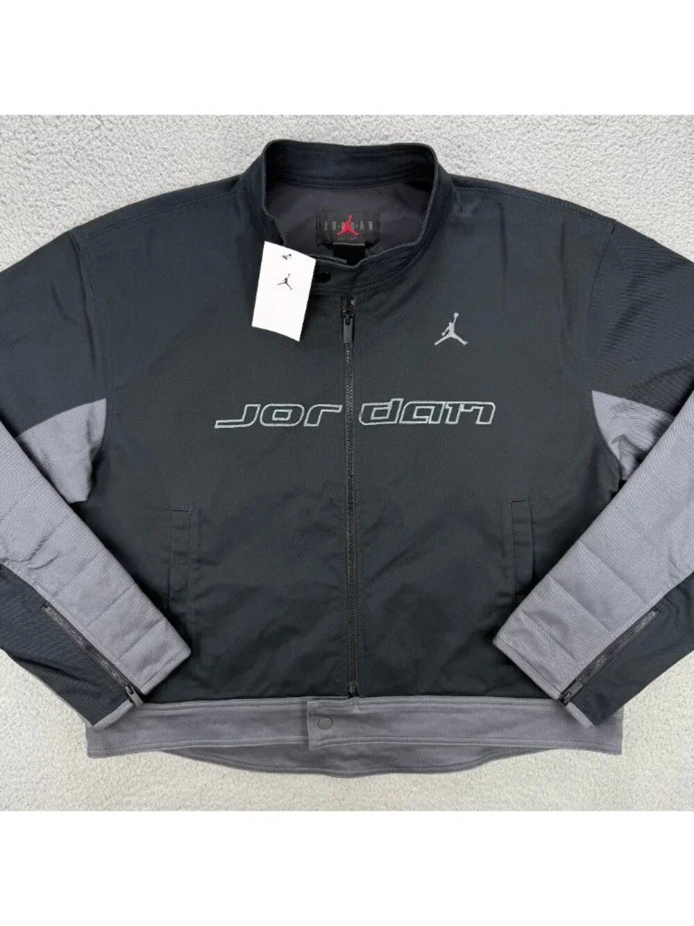Air Jordan Jacket Men Large Black Grey Brooklyn Motorsport Biker Moto Motorcycle